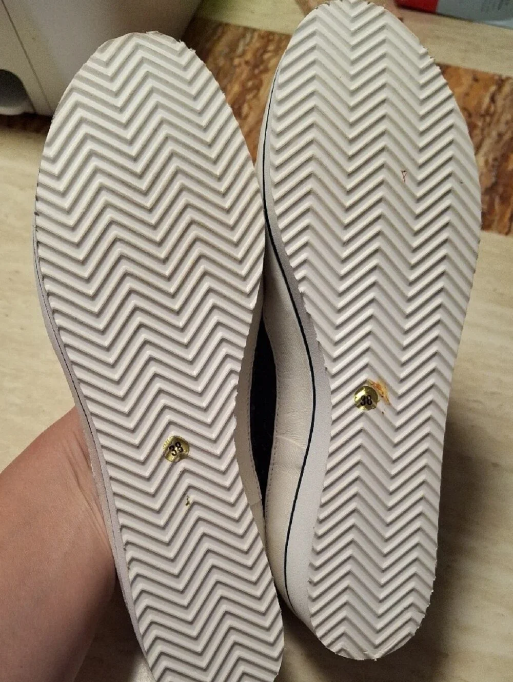 Ron White Navy Snake-Embossed Slip-On Flats with Cream Sole Size 38